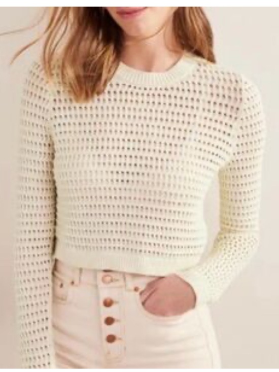 Boden Sweaters - Boden Cream Open-Weave Crewneck Sweater